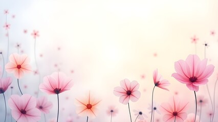 Obraz premium Pink Cosmos Flowers Blooming in a Soft Light Field