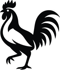 Simple Black Silhouette of a Rooster, Basic Black Rooster Silhouette Design