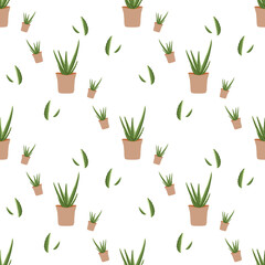 seamless pattern with green aloe vera