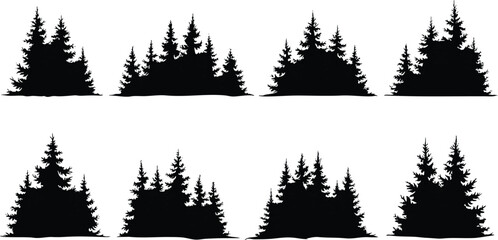 Obraz premium Black pine trees set vector illustration on white background silhouette