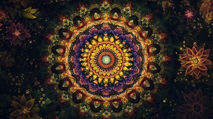 Vibrant Mandala Design with Intricate Floral Patterns and Radiant Colors Perfect for Home Decor, Yoga Studios, or Meditation Spaces in Various Artistic Styles