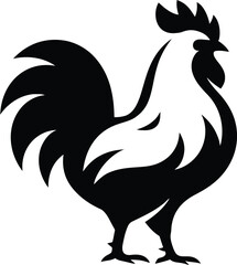 Elegant Black and White Rooster Silhouette Design, Stylish Black and White Rooster Design