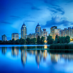 Late evening on the Obolonskaya Embankment in Kiev