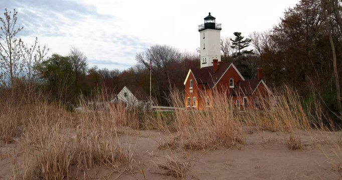 lighthouse on the shore of lake erie