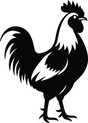 Striking Black and White Silhouette of a Rooster, Bold Black and White Rooster Design