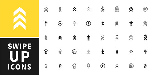 Swipe up icon set. Up arrow button symbol. Swipe Up icons for social media stories. Scroll pictogram. Arrow up buttons for advertising and marketing. Suitable for apps and websites ui designs. Vector