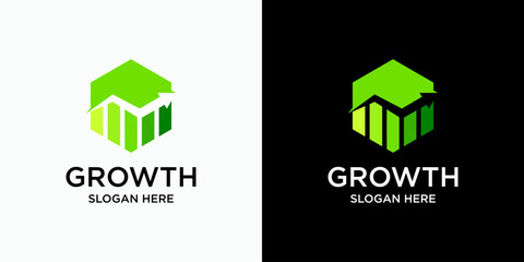Growth chart vector logo design in hexagon shape with modern, simple, clean and abstract style. Icon for business, consulting, financial and personal branding.