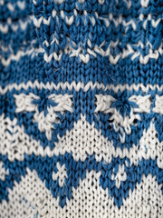 Close-Up of Blue and White Knit Pattern