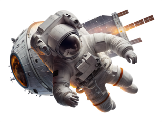 astronaut, exploration, galaxy, nebula, satellite, illustration, astronomy, celestial, cosmic, expertise, fantasy, futuristic, helmet, horizontal, illuminated, image, isolate, mission, plane PNG