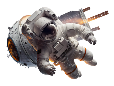 astronaut, exploration, galaxy, nebula, satellite, illustration, astronomy, celestial, cosmic, expertise, fantasy, futuristic, helmet, horizontal, illuminated, image, isolate, mission, plane PNG