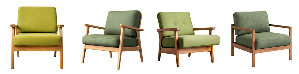 Fototapeta premium Retro modern green wooden armchairs in a minimalist interior
