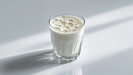 A stylish presentation of a creamy white beverage in a classic glass, embodying simplicity and pure refreshment for everyday moments.