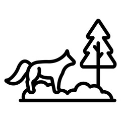 Fox in Forest Vector Line Icon Design
