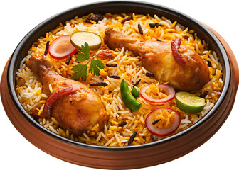 Fototapeta premium Chicken Handy Biryani isolated on white background PNG