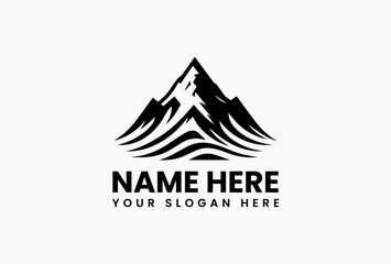 Mountain landscape in circular vintage badge, retro logo for breweries and heritage outdoor brands