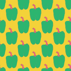 Veggies seamless hand drawn vector pattern with illustrated bell pepper in vibrant color combination