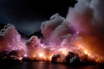 This dynamic image features a vibrant explosion of colorful light and billowing smoke, merging to create an electrifying visual experience that evokes feelings of energy and excitement.