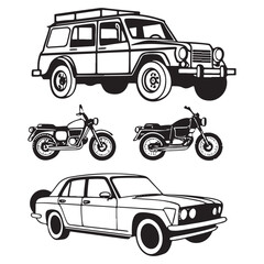 Vehicle elevation and top view vector flat illustration collection ideal for architectural design vector
