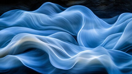 Obraz premium Abstract Blue and Cream Colored Waves in Overlapping Patterns with Sweeping Motion Made with Generative AI Technology