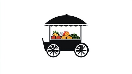Street food cart with fruits and vegetables. Illustration. Possible use Stock photo for food, market, or street vendor concept