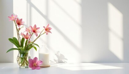 Bright white studio setting, showcasing beauty, backdrop, light, bright