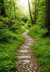 Obraz premium Stone Path Winding Through Green Forest Nature Journey