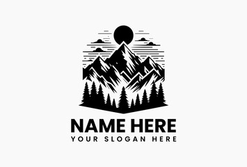 Minimalist mountain vector logo design featuring bold peaks and clean lines, perfect for outdoor, travel, and adventure branding applications  