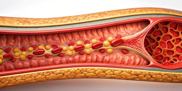Cross-section of artery with atherosclerosis and atheromatous plaque