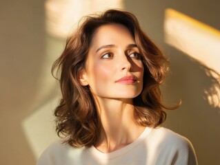 Fototapeta premium Natural portrait of adult woman with light wrinkles and healthy glowing skin