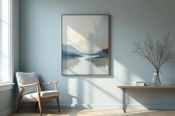 Serene room with landscape painting  chair