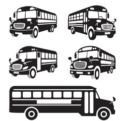 school bus icon outline coloring book page line art vector silhouettes set