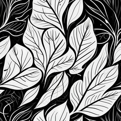 Botanical Black and White Pattern Intricate and elegant leaves pattern in grayscale, offering a timeless aesthetic for various design projects.