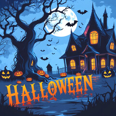 halloween background with castle and pumpkin