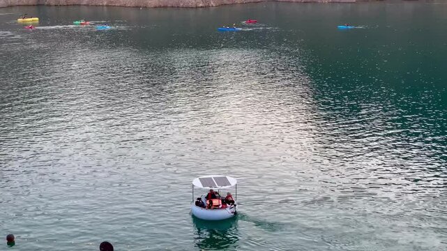 Lake between mountains at Hatta Dam, Dubai, United Arab Emirates