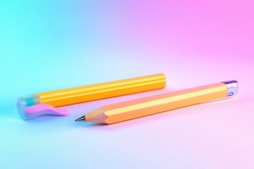 Fototapeta premium Pencil and eraser set on white studio backdrop, soft pastel tone lighting