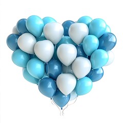 Heart shaped arrangement of blue and white balloons