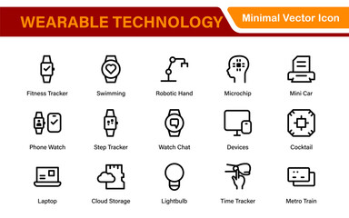 Wearable Technology Icons – Minimal Outline Vector Set for Smart Gadgets, Fitness Trackers, Smartwatches and AR Devices – Line Illustration Pack