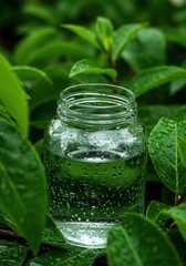 Rainwater Harvesting Concept Glass Jar Collecting Rain