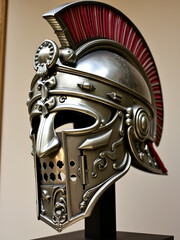 Vintage roman helmet and intricate silver mask display unique historical craftsmanship