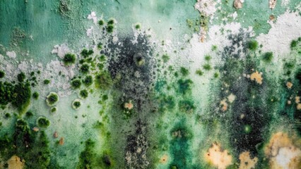 Black mold growing on the wall surface with dark green and white patches