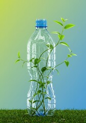 Plastic Bottle Transforming into Plant Recycling Concept
