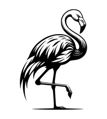 Fototapeta premium A vector illustration of a black and white flamingo, isolated against a white background.