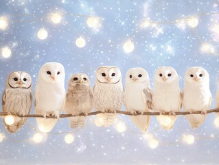 A captivating pop art composition featuring a constellation of adorable dreamlike owls perched on a glowing ethereal branch against the backdrop of a starry mystical universe  This enchanting