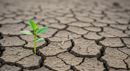 Green Sprout Growing Through Cracked Earth Symbolizing Hope
