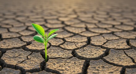 Green Sprout Growing Through Cracked Earth Symbolizing Hope