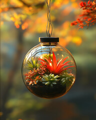 Enchanted Hanging Orb Terrarium with Fairy Lights