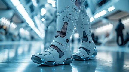 Patient Using Robotic Exoskeleton for Mobility Recovery in Futuristic Rehabilitation Center