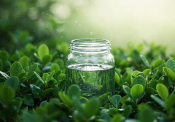 Rainwater Harvesting Concept Glass Jar Collecting Rain