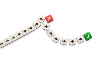 Arrows Choice Direction Path Decision Success Business Strategy Planning Concept White Background Red Green Cubes Graphic Design Illustration Modern Minimalist Marketing Template                      