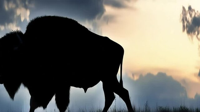 Bison silhouette at sunrise sunset